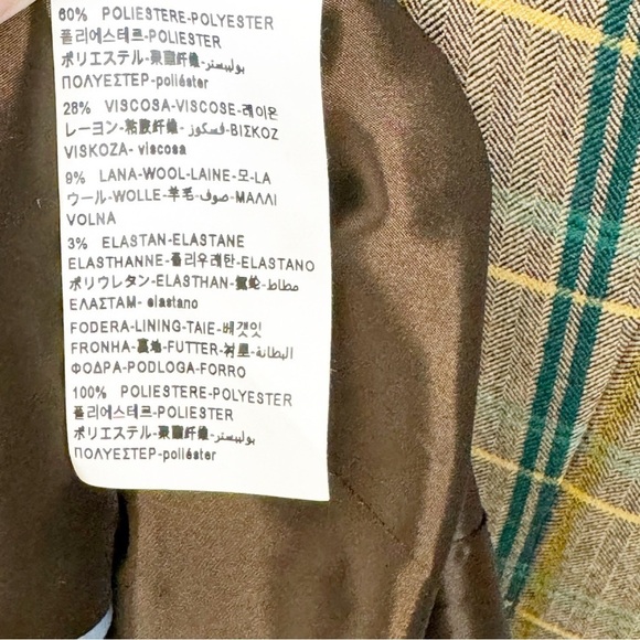 United Colors of Benetton Green Windowpane Plaid Wool Double Breasted Blazer - Picture 7 of 7